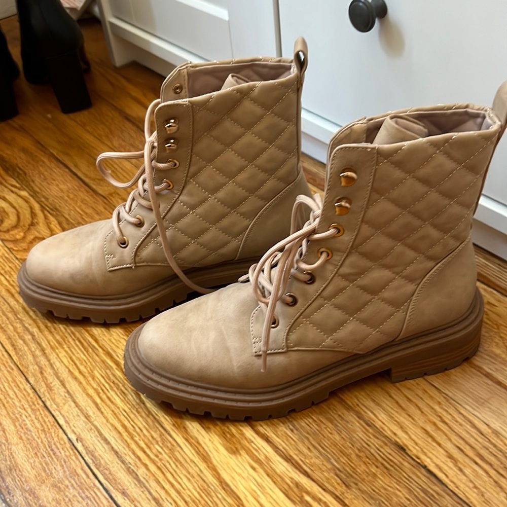 Tan Quilted Combat Boots - Size 8